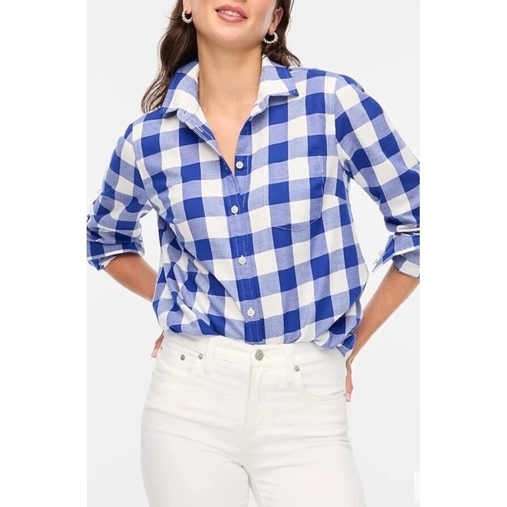 J. Crew Women's Long Sleeve Button Down Shirt Blue/White Plaid Size‎ XXS